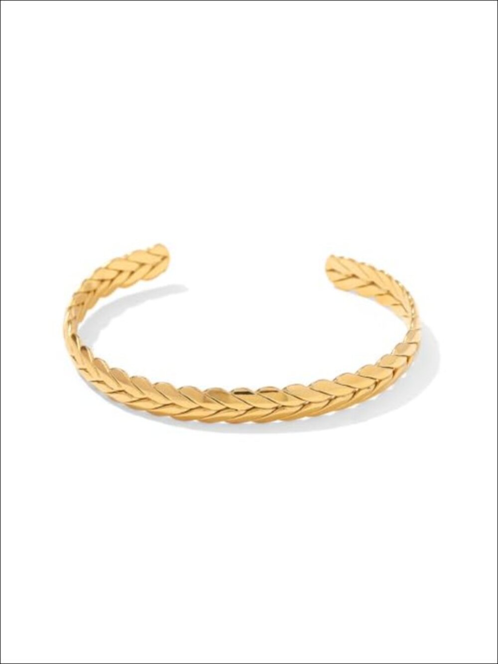 18K Yellow Gold Wheat Chain Cuff Bracelet Fine Jewelry Women